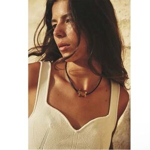 Free People Under‎ the Sea Collar Brown Flower Cord NWT Choker Glass Bohemian